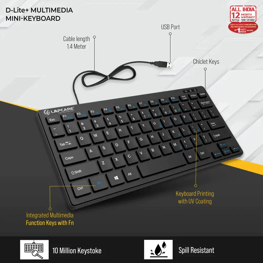 D-Lite - Blk 87 Key Mini Multimedia Keyboard - Image 5